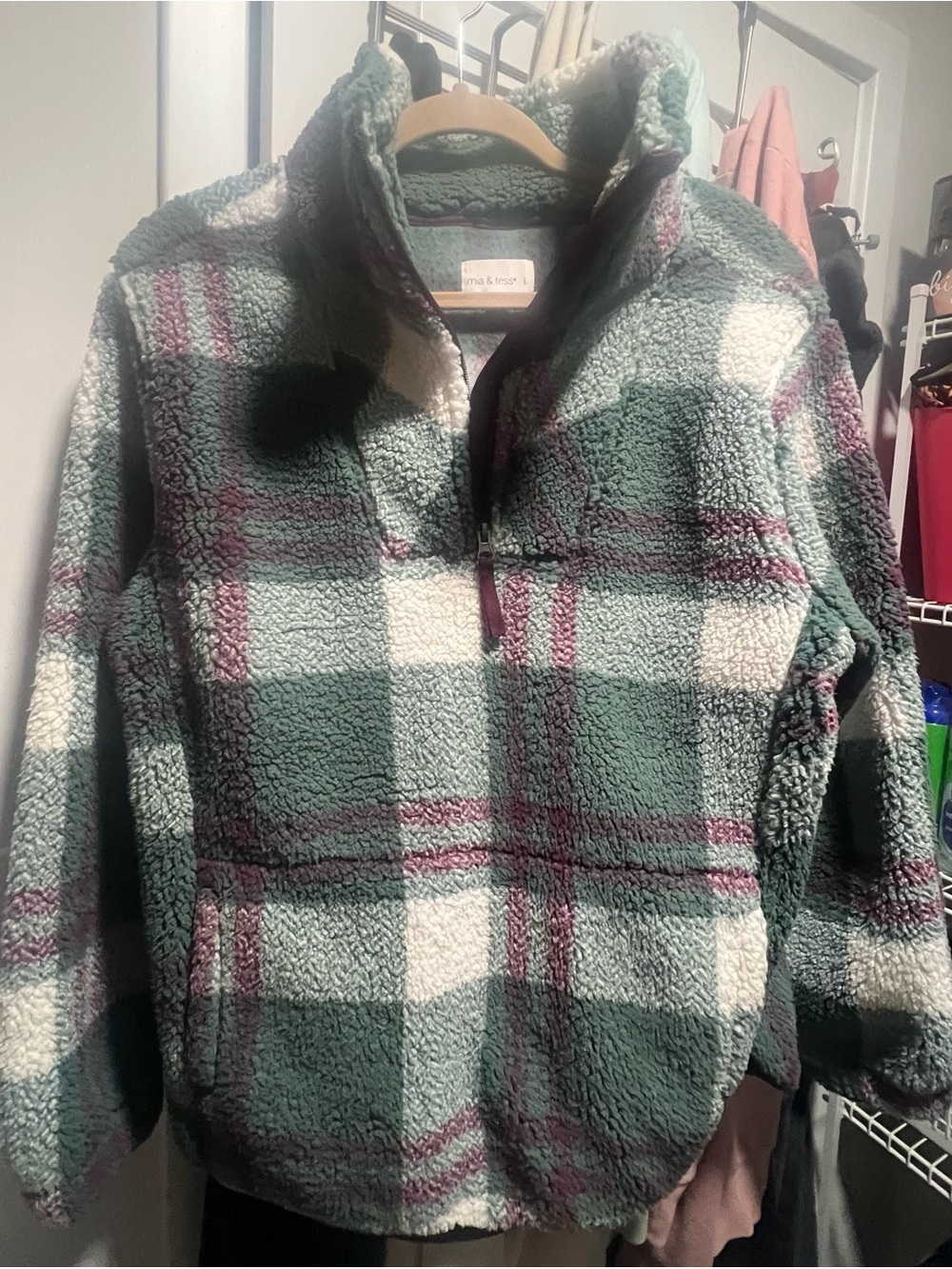 Mia & Tess Cozy Plaid FleecePullover Sweater - Green Plaid
